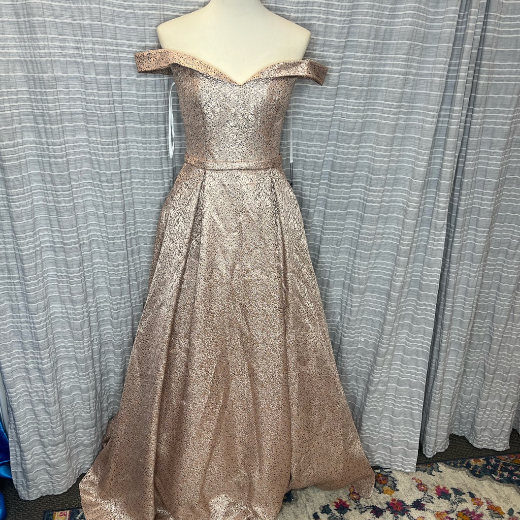 Glamorous Strapless Blush Metallic Gown